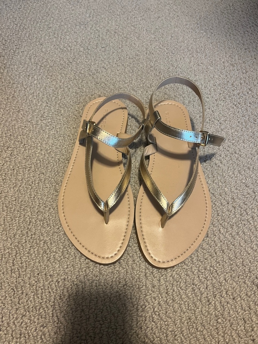 Pilcro Metallic Gold T-Strap Sandals